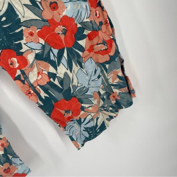 C&C CALIFORNIA Pants 100% Linen Large Floral Tropical Wide Leg Elastic Cropped - Picture 6 of 12